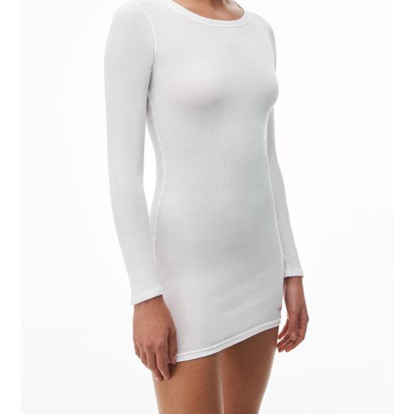 Alexander Wang Dress Womens Medium White Long Sleeve Crewneck Micro Ribbed - Picture 3 of 7